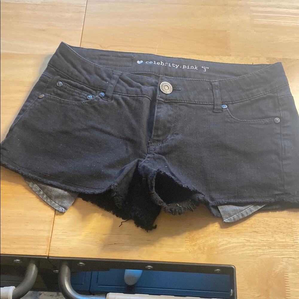 Celebrity Pink Black Jean Shorts Distressed Casual